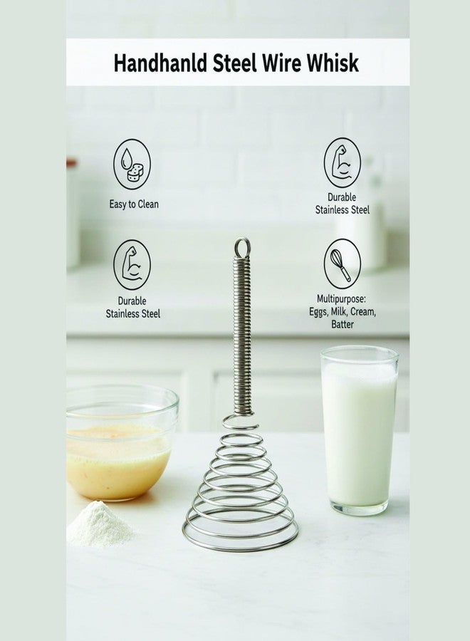 FINALITY Handheld Steel Wire Egg Whisk Hand Egg Mixer Eggbeater Whisking Blender Stirring Beater Milk Cream Frother Flour Stirrer for Family Restaurant Kitchen (Pack of 1) - Image 3